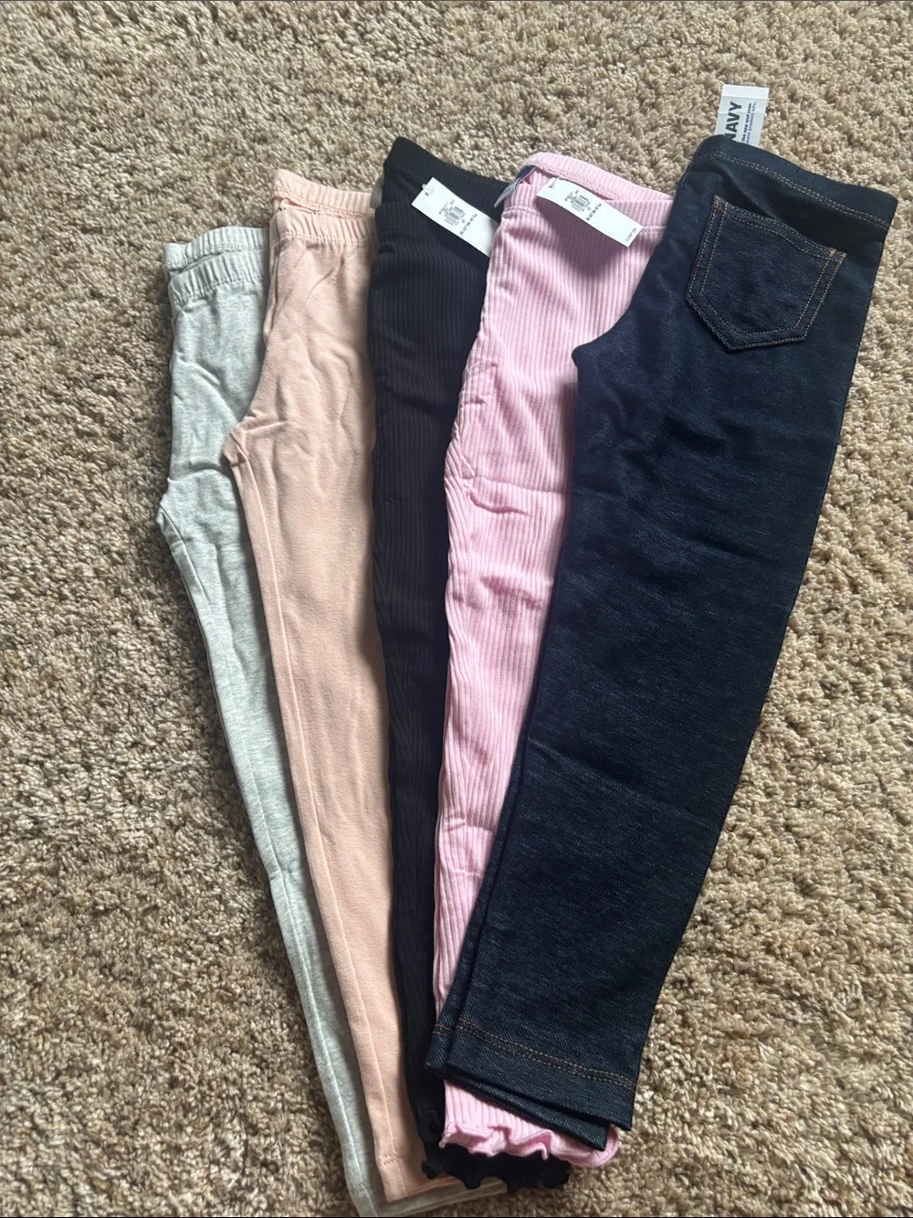 Old Navy Girls' Leggings Pack - Gray, Blush, Black, Pink, Faux Jean